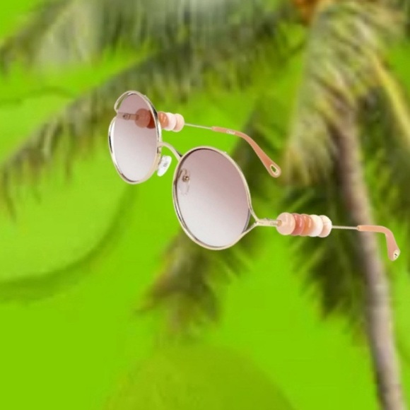 Chloe Bead Embellished Sunglasses 
Round Gold Frame Brow Mocha Mousse
NWT - Picture 1 of 16